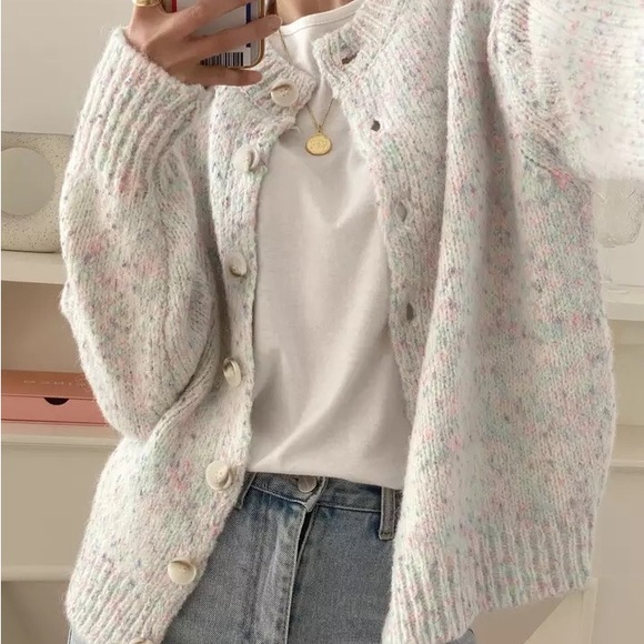 Cream Confetti Collared Button Down Cardigan